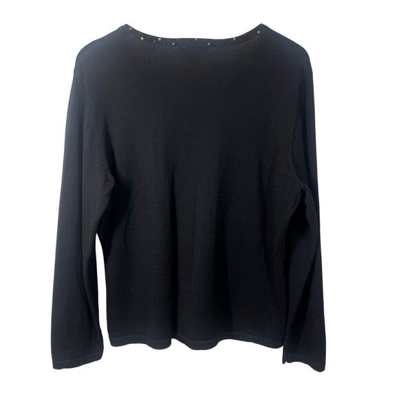 Bobbie Bell Top Size L Black Floral Embroidery Poinsettia Holiday Festive Ramie - Picture 2 of 7